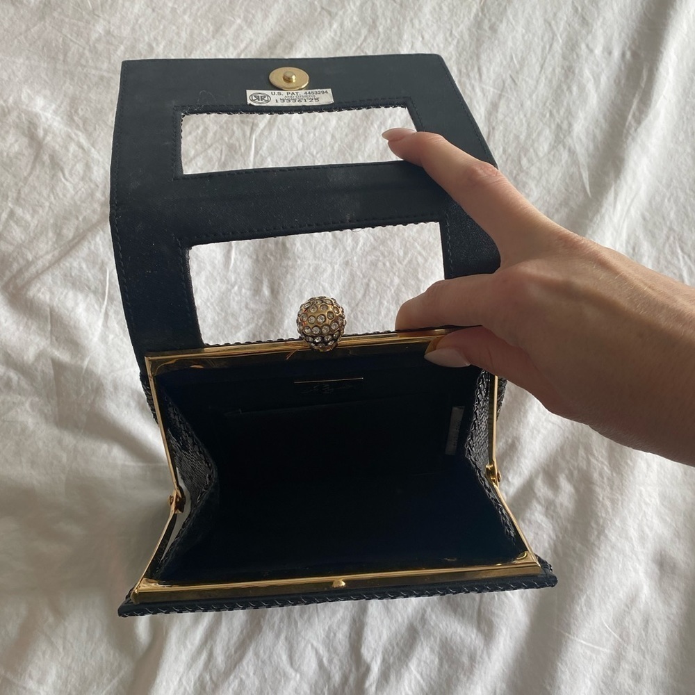 La Regale- Vintage Black Evening Bag with Diamond Clasp - Picture 5 of 7